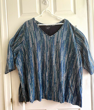 Catherines Women's Plus 3X Striped V-Neck 3/4 Sleeve Knit Stretch Top Blue picture