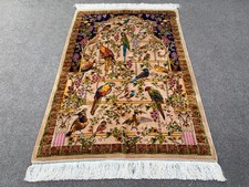 Fine Silk Rug 3.4x4.10 Parrot Bird Garden Pictorial Wall Art Accent Rug picture
