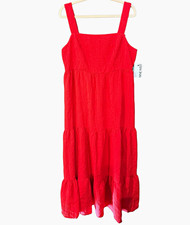 Nine West Red Solid Square Neck Strappy Sleeveless Midi Sundress Size L NWT picture