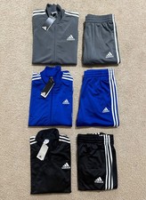 Adidas Mens 3 Stripes Tricot Tracksuit NWT Jacket & Pants Set Blue. Gray, Black picture