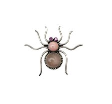 Nicky Butler RARE Rose Quartz Pink Opal Gemstone Spider Brooch 925 Silver picture