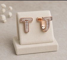 Tiffany T1 Half Pavé Diamond Huggie Earrings in 18K Rose Gold. New & Authentic picture