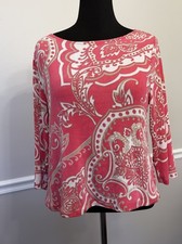Chico’s Travelers Top Women's 2P Multicolor Paisley 3/4 Sleeve Pullover Blouse picture