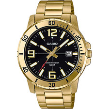 Casio MTPVD01G-1BV, 45MM Case, Black Dial, Goldtone Bracelet Band, Date,50 Meter picture
