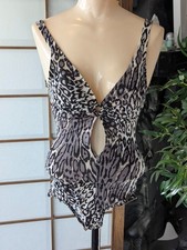 Vintage 1960s Peter Pan One Piece Leopard Animal Print Swimsuit 10/32 Cut Out picture