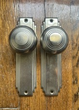 Vintage Chrome Art Deco Doorknobs & Backplates Latch Set Midcentury Hardware picture