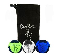 World of Footbag DirtBag Classic 3-Pack. Blue, Neon Yellow, White. With Blk Bag picture