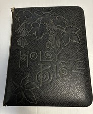 Antique 1891 Pictorial Family Bible Embossed Leather Gilded Pages Holman Edition picture