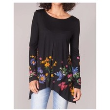 Desigual Black Yellow Blue Floral Asymmetric Hem Long Sleeve Tunic Corinne Shirt picture
