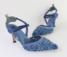 Fendi NIB Women's Blue Textured Print Slingback Pump Heel Shoe 37 1/2 7.5 $1150 picture
