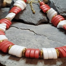 Vintage Red & White Gold Tone Lucite Hook Clasp Necklace Retro in mint condition picture