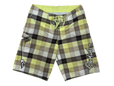 Vintage Quiksilver Boardshorts Mens 32 Y2K Yellow Plaid Embroidered Surf Trunks picture