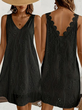 New Boutique Women's White & Black Lace Summer Casual Beach Mini Dress Large picture