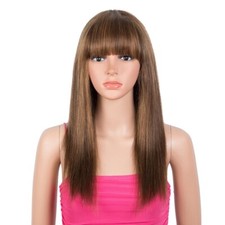 Fashion 18'' Ombre Brown Human Hair Wig w/ Bangs, Glueless picture