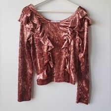 VANITY ROOM Crushed Velvet Ruffle Top - Pink/Mauve, Size: Small, EUC (PM-33) picture