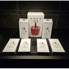 💯SMEG 7 Pieces Cutlery Caddy holder in RED & Smeg Dinner Cutlery set (DHL Ship) picture