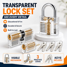 3PCS Clear Practice Lock Set with Keys Transparent Padlock Cylinder Training Kit picture
