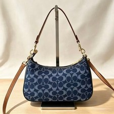 NWT Coach CAF82 Teri Shoulder Bag Signature Denim Natural Blue picture