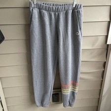 Patagonia Line Logo Ridge Stripe Uprisal Sweatpants Mens Medium Gray Retro picture