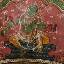 Early 20thC Antique 3-Sided Hand Painted Coconut Shell Ganesha Krishna Rama picture