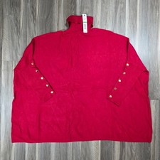 New Worthington Red Turtleneck Poncho Sweater Gold Button Cuffs Size L Scarlet picture