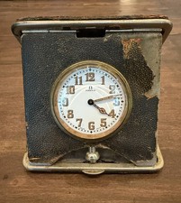 Vintage 1900s Omega Art Deco Travel Clock In Leather Case Runs Car Clock ? picture