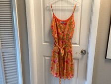EMMA & MICHELE Women's Orange Sleeveless Chiffon Floral Print Dress Size 12 NWT picture