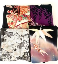 4pc Vintage Japanese Black Kimono Lot Kurotomesode Floral Includes Summer Kimono picture