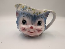 Lefton Miss Priss Blue Kitty Cat Floral Creamer #1508 Vintage, Made in Japan picture