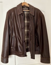 Sonoma Men's Genuine Leather Jacket Distressed Brown Large Full Zip Lined EUC picture