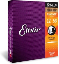 Elixir Phosphor Bronze Acoustic Guitar Strings NANOWEB Light 012-.053 USA picture