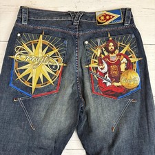 Coogi Jeans Mens 36x34 Blue Denim Relaxed Wide Leg Embroidered Graphic Hip Hop picture