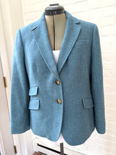 TALBOTS PETITES TEAL WOOL BLEND JACKET BLAZER WITH SOFT GATHERED BACK 10P picture