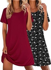 Ekouaer 2 Pack Women's super soft Sleepshirt Short Sleeve Night Shirts-Large-NEW picture
