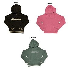 Champion Girls Logo Fleece Hoodie with Kangaroo Pocket, Ribbed Cuffs and Hem picture