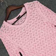 Talbots Womens Pink White Marled Pointelle Knit Long Sleeve Tunic Sweater Medium picture