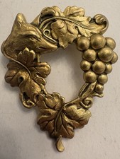 Vtg Brass Fox & Grapes Brooch Aesop Fable Openwork Art Nouveau Motif Pin 5cm picture