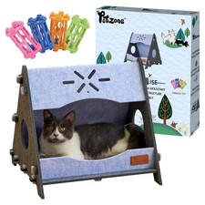 Petzone DIY Cat House Felt Pet Bed Claw Resistant Blue Grey with Toy picture