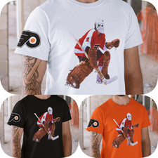 Philadelphia Flyers Goalie Bernie Parent Game Action T Shirt  S - 3XL NEW NWOT picture