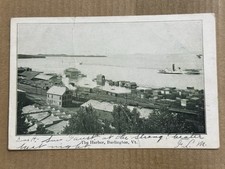 Postcard Burlington VT Vermont Harbor Railroad Train Cars Ship Vintage 1907 UDB picture