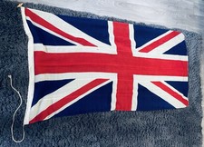 Vintage British Union Jack Flag 70” x 36”Wool Nautical Maritime Rope Wood Toggle picture