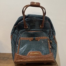 Samantha Brown Blue Green Croc Spinner Wheel Rolling Luggage Bag Case picture