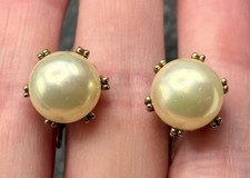 Vintage Signed Ciner Gold Tone Faux Pearl Clip On Classic Earrings picture