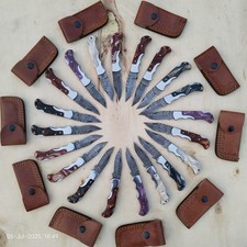 Lot of 30 Pcs Handmade Damascus Steel Folding Knives, Pocket Knives With Sheaths picture