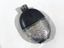 Antique JAMES DIXON & SONS SILVERPLATE & LEATHER FLASK picture