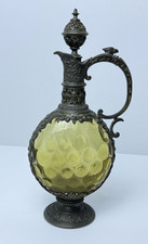 Antique Joseph Lichtiger Theresienthal Pewter Blown Glass Claret Decanter 1880s picture