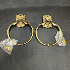 2 Vtg Amerock Carriage House Antique Brass Gold Tone Ring Towel Holder Set Pair picture