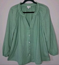Wonderly Gauzy Cotton Top Ruffle Neck Wash Mint Green Peasant Boho Cozy L picture