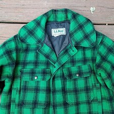 %VINTAGE L.L. BEAN BUFFALO PLAID GREEN COAT LARGE 85% WOOL WOMEN picture