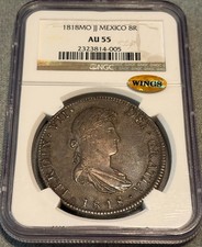 1818 Mo JJ Mexico 8 Reales  NGC AU 55  Exceptional Originality & Eye Appeal  PQ picture